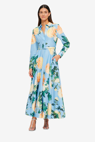Exclusive LEO LIN Zara Shirt Midi Dress - Hydrangea Print in Cornflower Blue