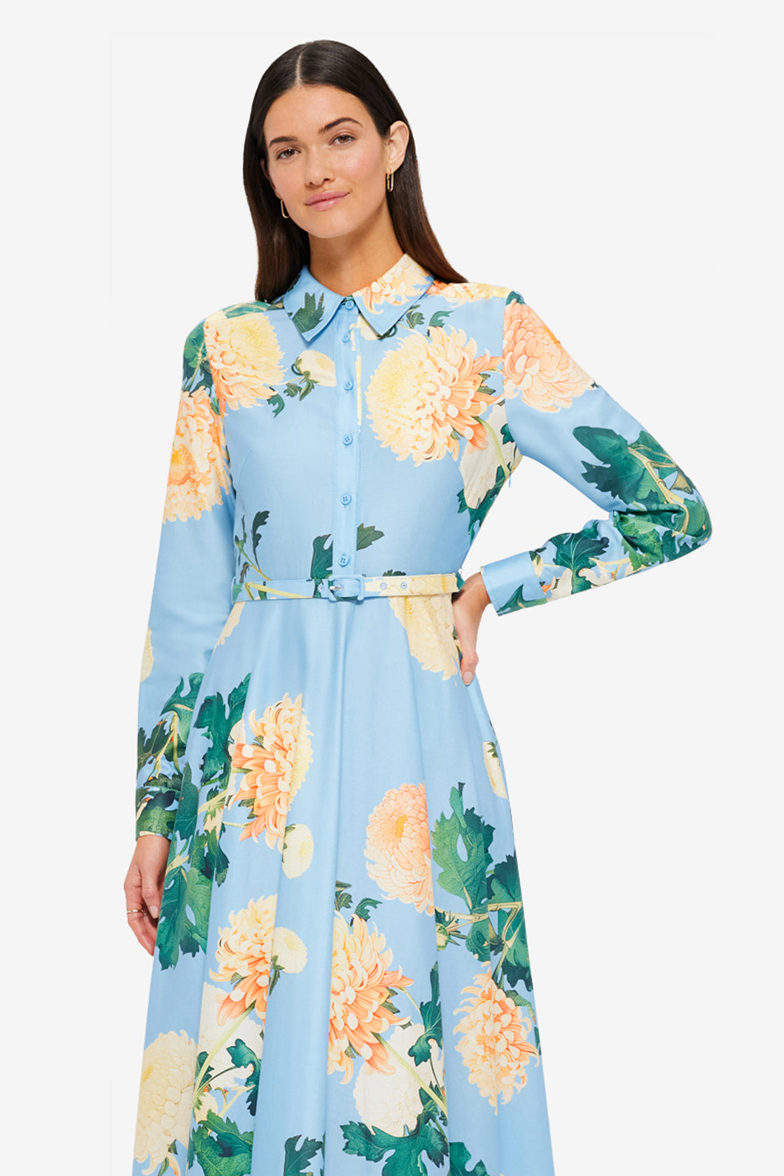Exclusive LEO LIN Zara Shirt Midi Dress - Hydrangea Print in Cornflower Blue