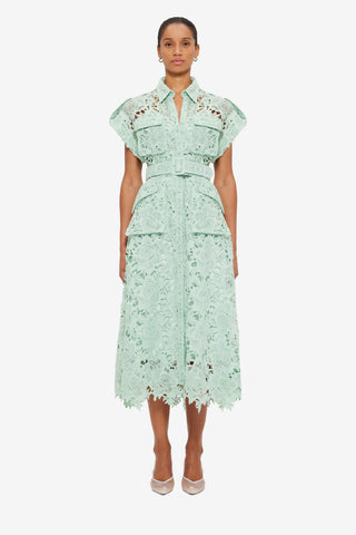 Exclusive LEO LIN Audrey Lace Pocket Shirt Midi Dress - Pistachio