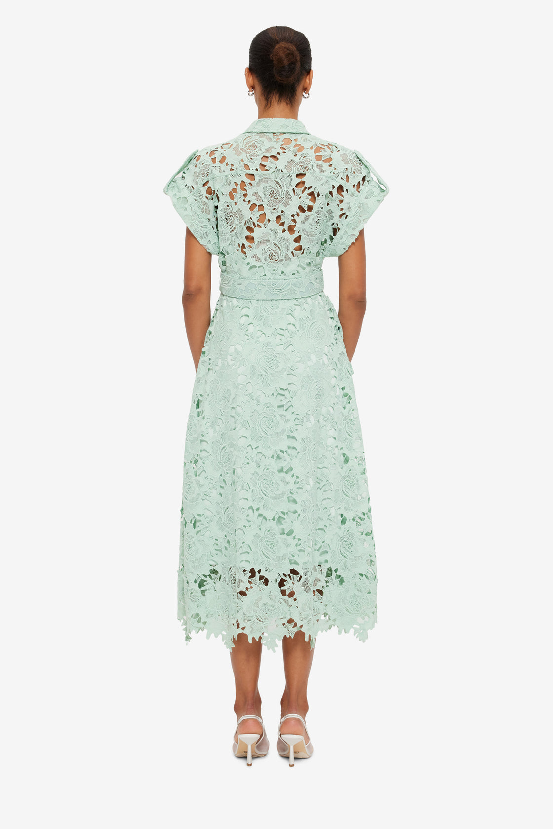 Exclusive LEO LIN Audrey Lace Pocket Shirt Midi Dress - Pistachio