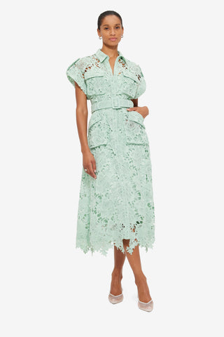 Exclusive LEO LIN Audrey Lace Pocket Shirt Midi Dress - Pistachio