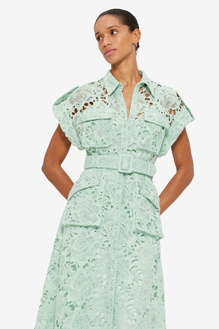 Exclusive LEO LIN Audrey Lace Pocket Shirt Midi Dress - Pistachio