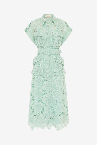 Exclusive LEO LIN Audrey Lace Pocket Shirt Midi Dress - Pistachio