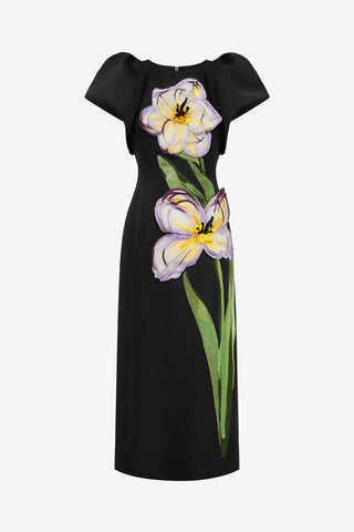Exclusive LEO LIN Lucinda Appliqué Floral Maxi Dress - Iris Print in Ebony