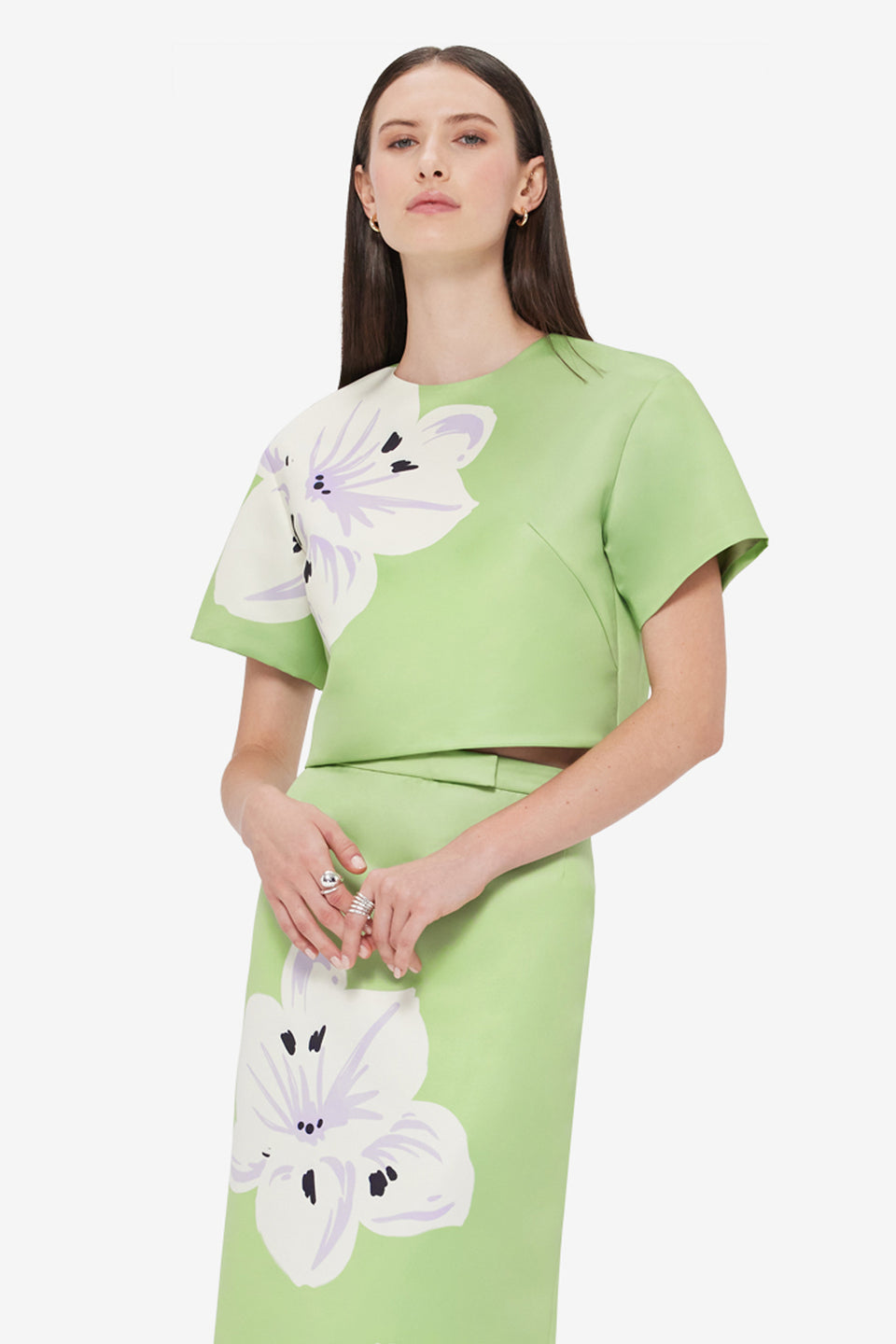 Exclusive LEO LIN Indie Sleeve Top - Hibiscus in Matcha