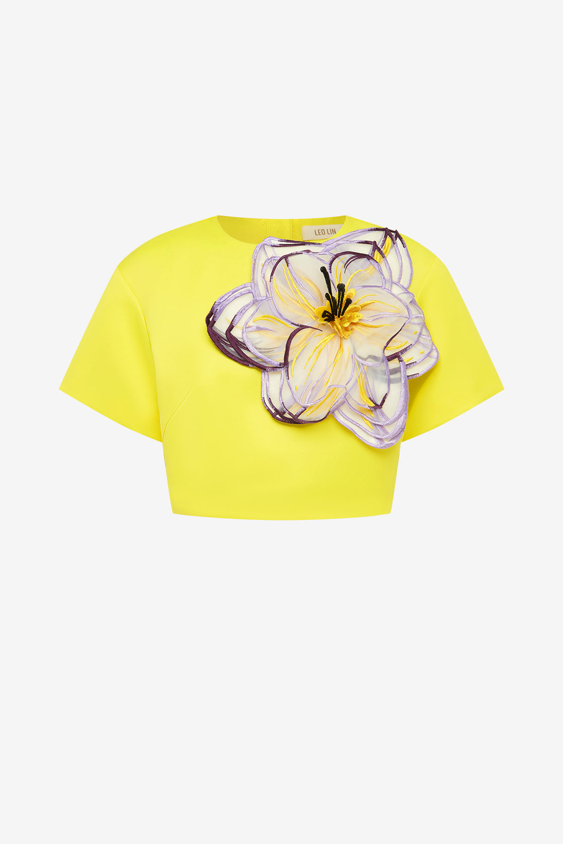 Exclusive LEO LIN Indie Appliqué Sleeve Top - Iris Print in Yellow