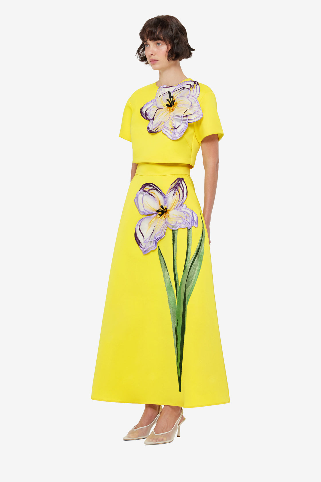 Exclusive LEO LIN Indie Appliqué Sleeve Top - Iris Print in Yellow
