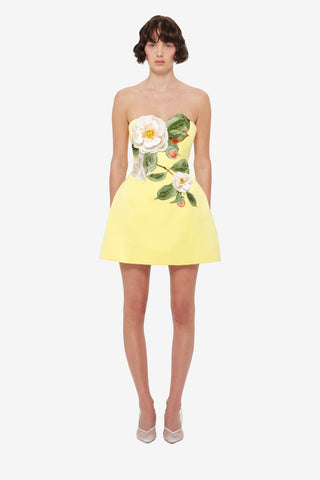 Exclusive LEO LIN Rosario Appliqué Floral Bustier Mini Dress - Sorbet Yellow