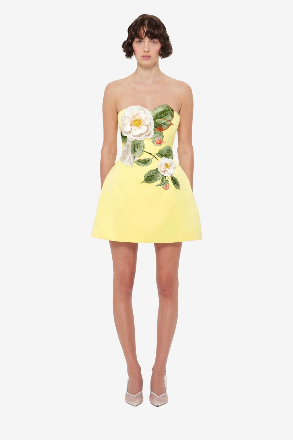 Exclusive LEO LIN Rosario Appliqué Floral Bustier Mini Dress - Sorbet Yellow