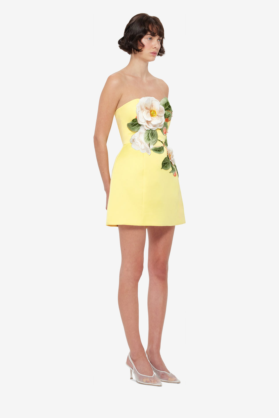 Exclusive LEO LIN Rosario Appliqué Floral Bustier Mini Dress - Sorbet Yellow
