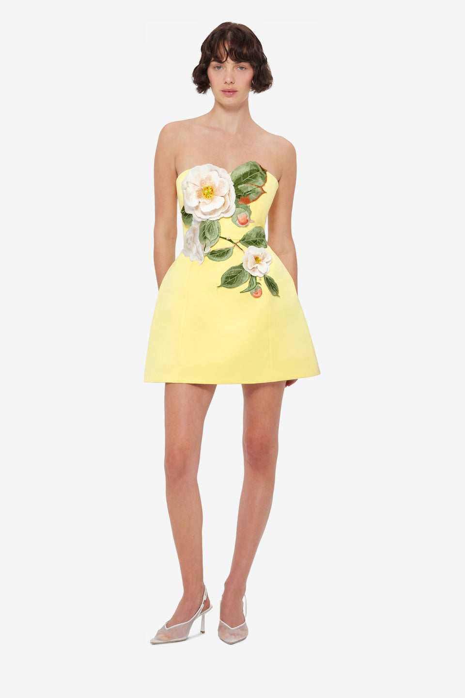 Exclusive LEO LIN Rosario Appliqué Floral Bustier Mini Dress - Sorbet Yellow