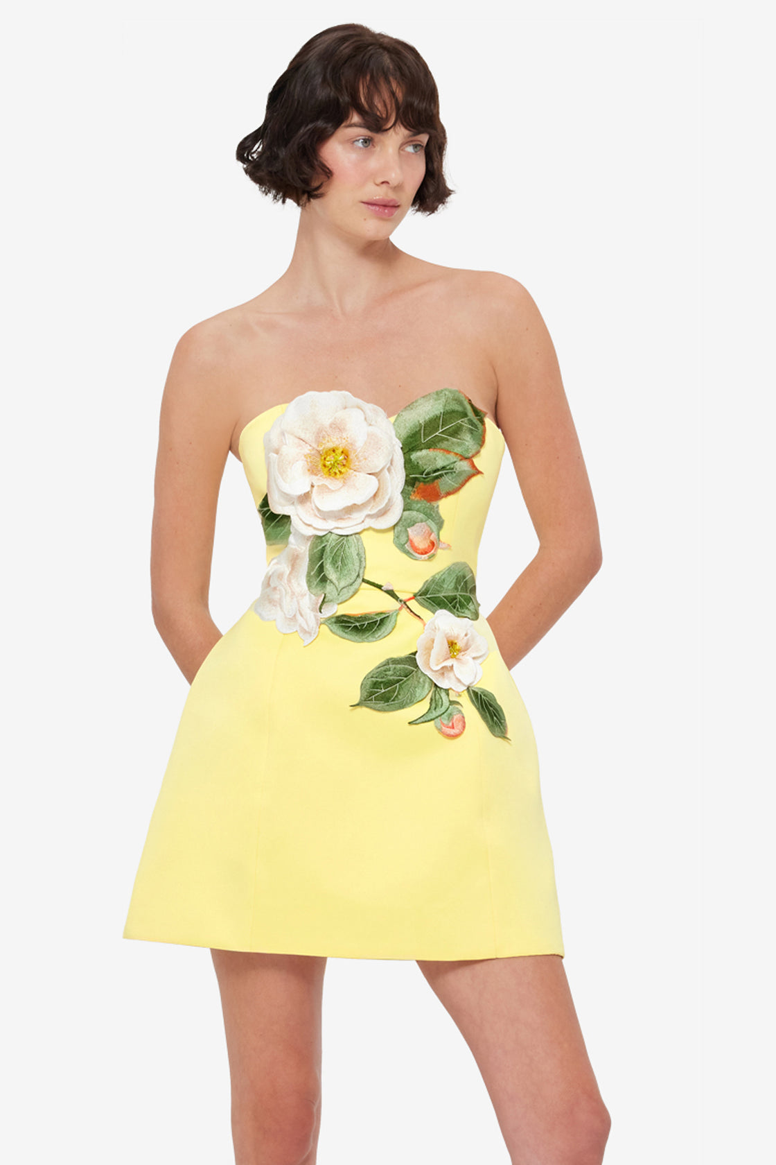 Exclusive LEO LIN Rosario Appliqué Floral Bustier Mini Dress - Sorbet Yellow