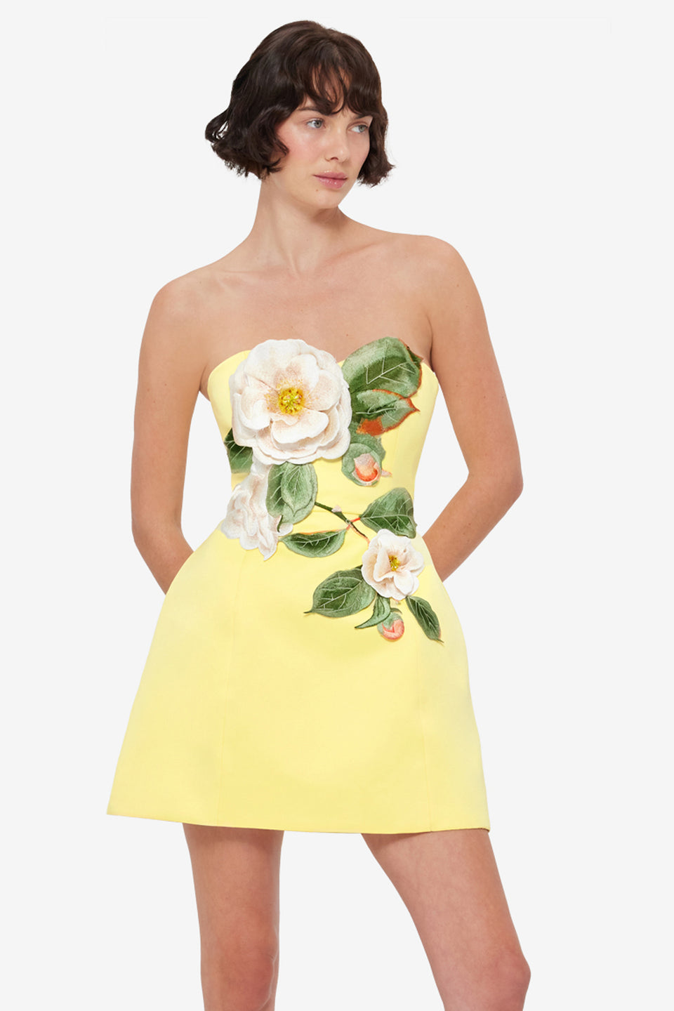 Exclusive LEO LIN Rosario Appliqué Floral Bustier Mini Dress - Sorbet Yellow