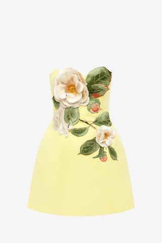 Exclusive LEO LIN Rosario Appliqué Floral Bustier Mini Dress - Sorbet Yellow