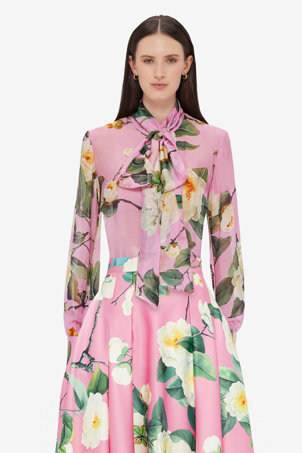 Exclusive LEO LIN Dalia Chiffon Blouse in Camellia Print
