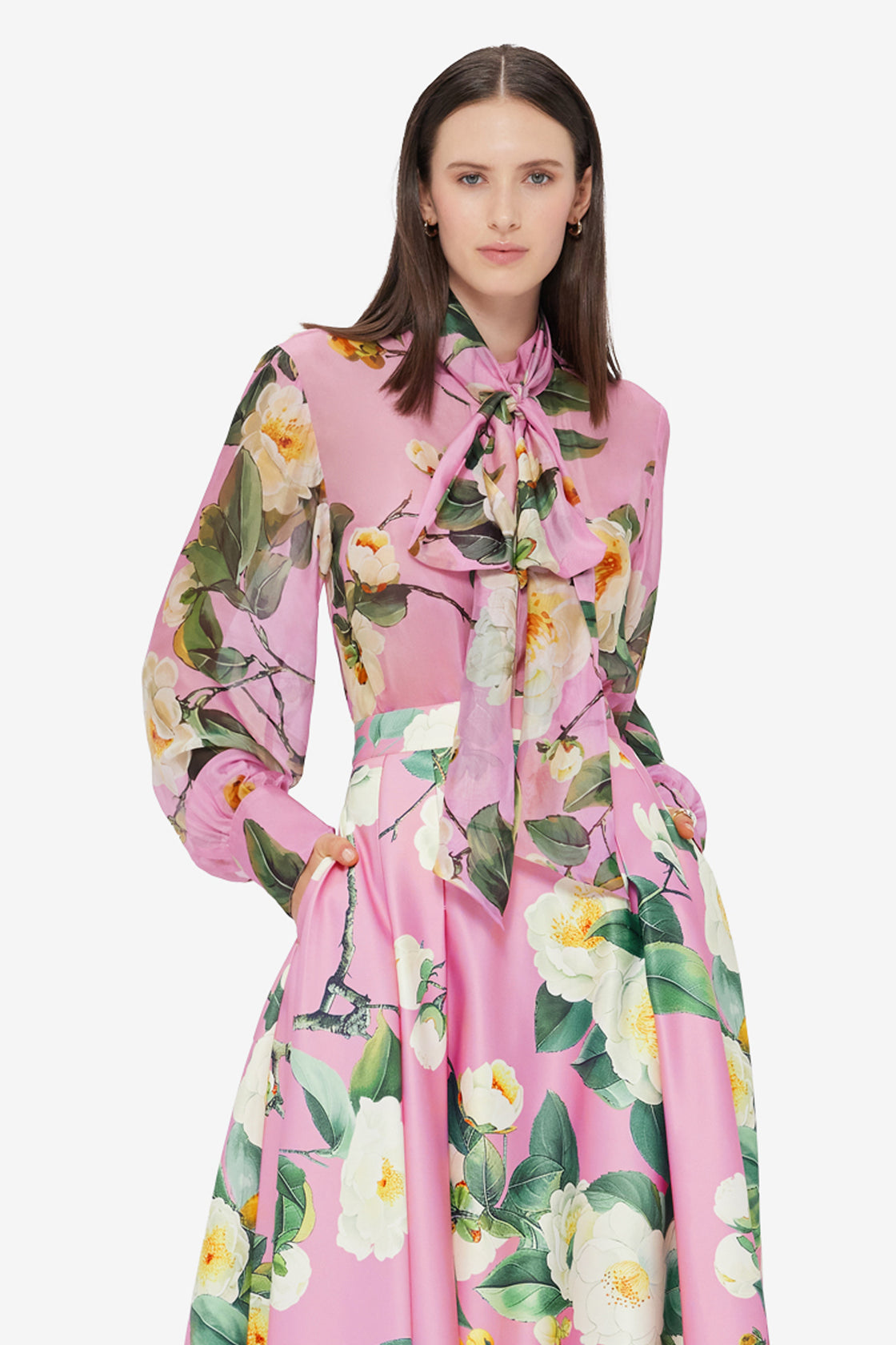 Exclusive LEO LIN Dalia Chiffon Blouse - Camelia Print