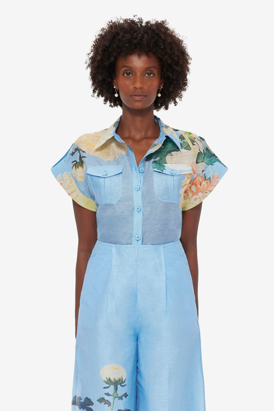 Exclusive LEO LIN Catarina Blouse - Hydrangea Print in Cornflower Blue