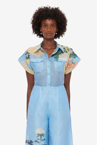 Exclusive LEO LIN Catarina Blouse - Hydrangea Print in Cornflower Blue