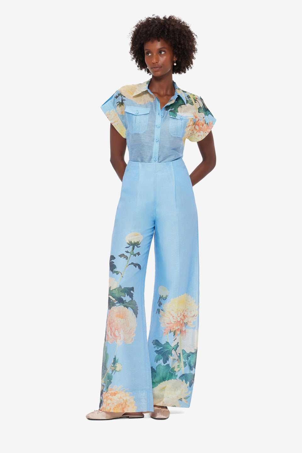 Exclusive LEO LIN Catarina Blouse - Hydrangea Print in Cornflower Blue