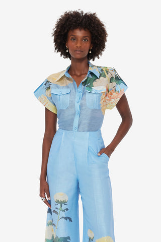 Exclusive LEO LIN Catarina Blouse - Hydrangea Print in Cornflower Blue