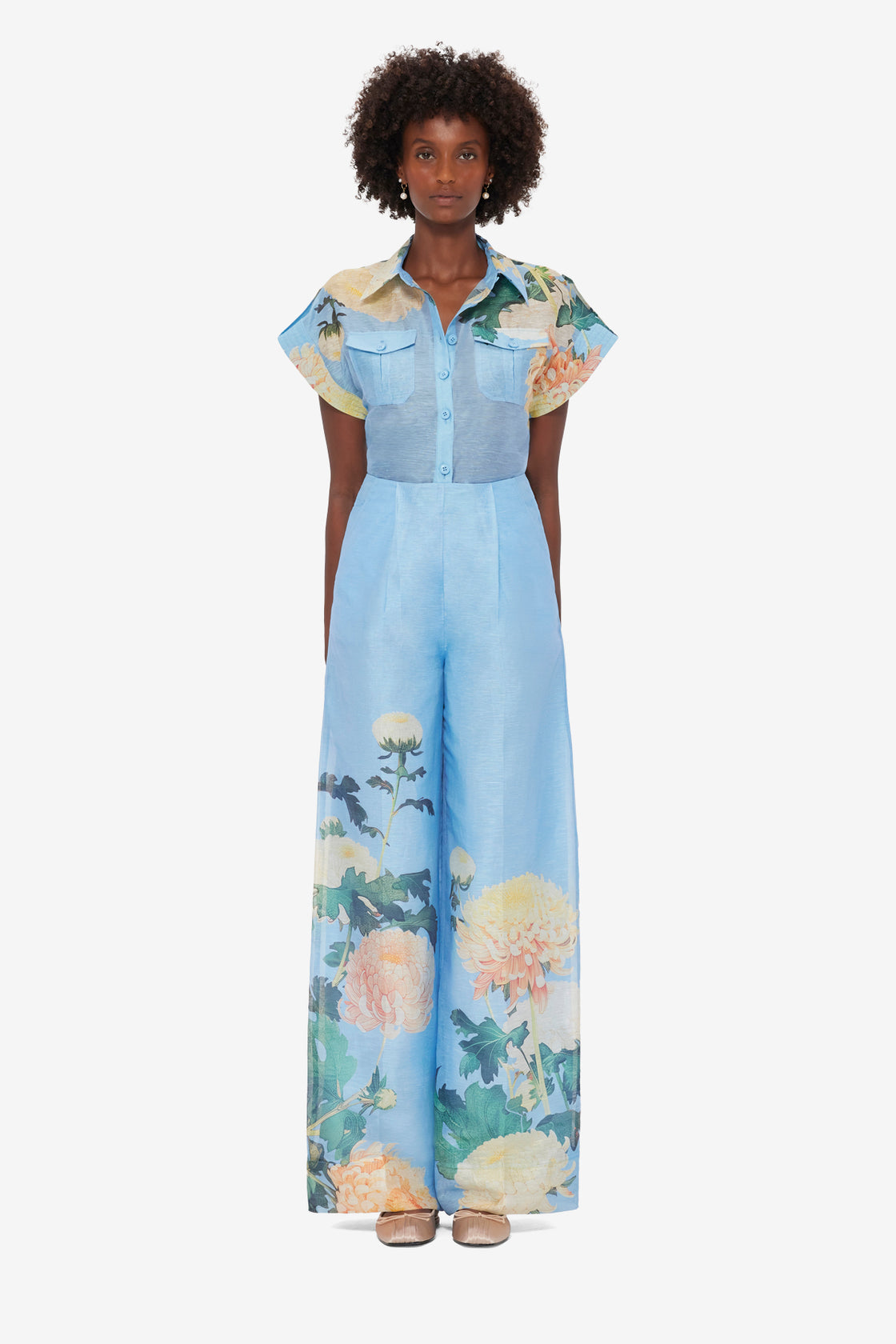 Exclusive LEO LIN Luisa Pants - Hydrangea Print in Cornflower Blue