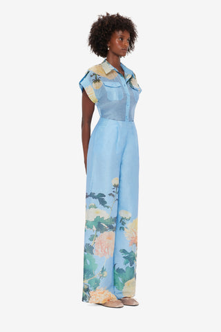 Exclusive LEO LIN Luisa Pants - Hydrangea Print in Cornflower Blue