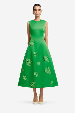 Exclusive LEO LIN Cleo Appliqué Sleeveless Midi Dress - Verdant