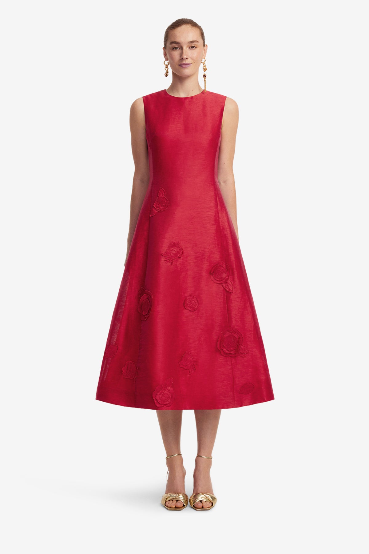 Cleo Appliqué Sleeveless Midi Dress - Scarlet – LEO LIN