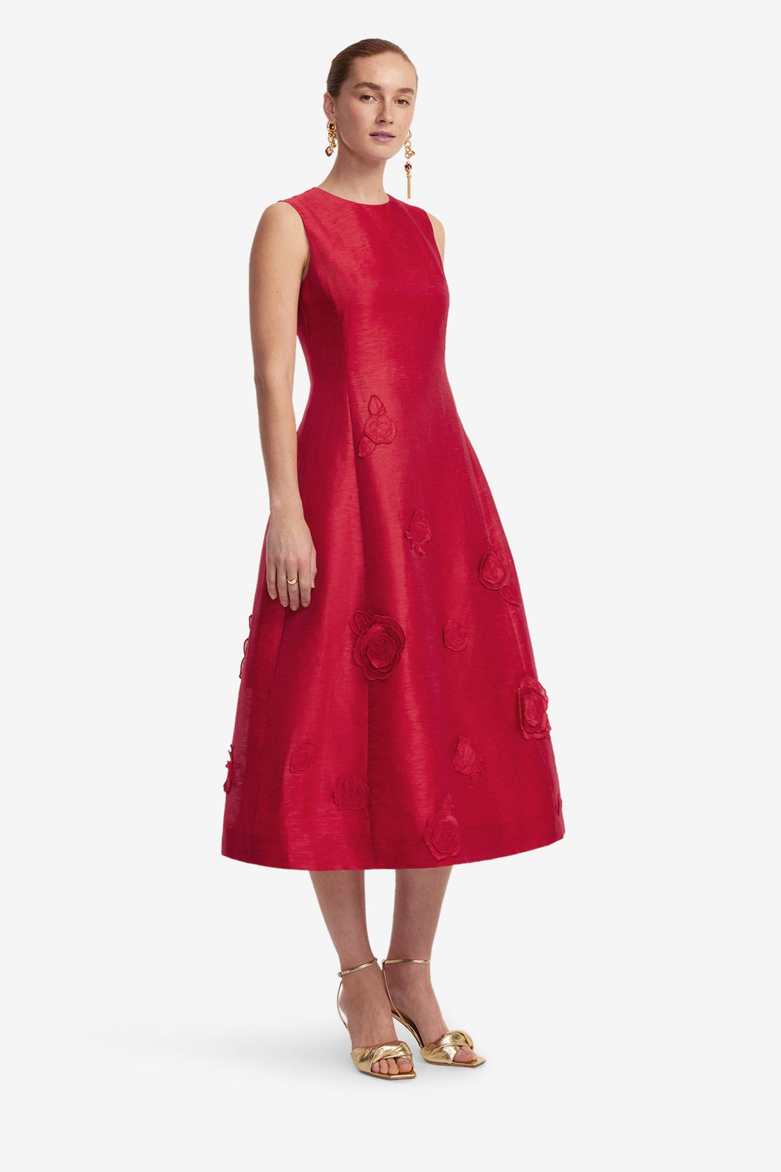 LEO LIN - Cleo Appliqu Sleeveless Midi Dress - Scarlet LEO LIN - Cleo Appliqu Sleeveless Midi Dress - Scarlet