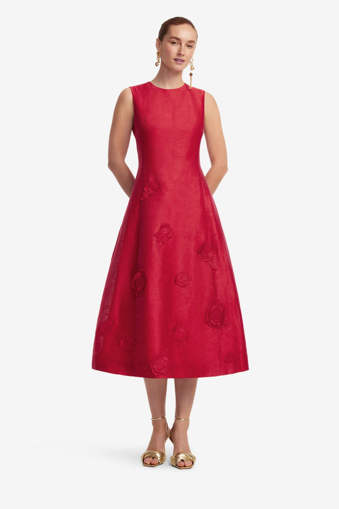 open lace back dress Cleo Appliqué Sleeveless Midi Dress