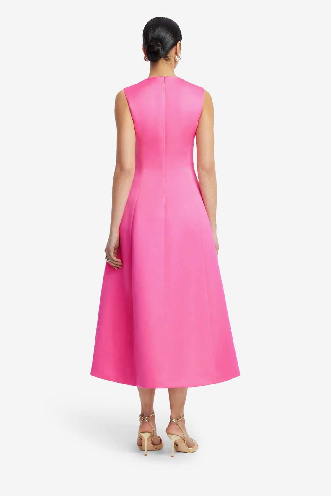 Cleo Appliqu Sleeveless Midi Dress - Peony Print in Fuchsia