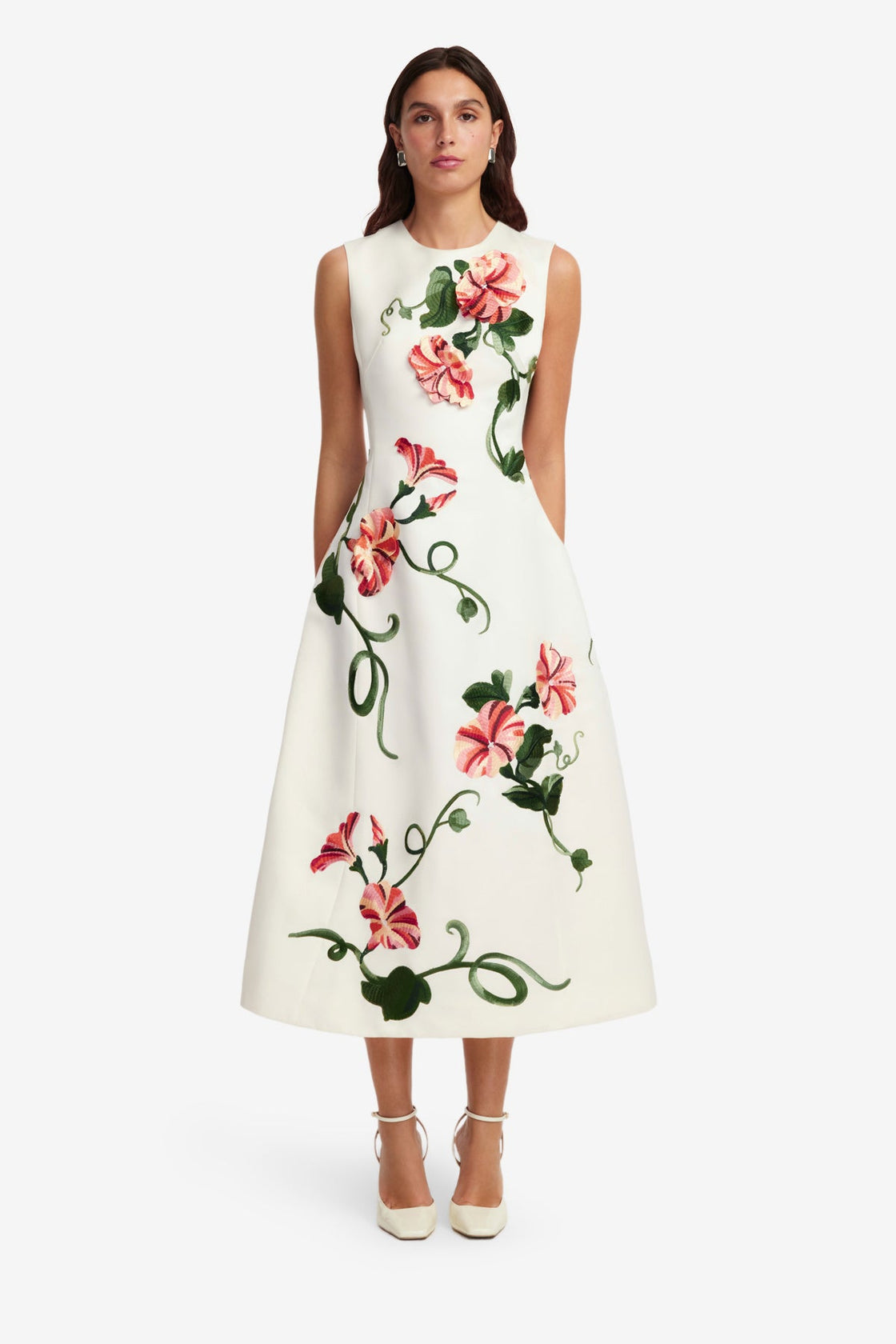 Exclusive LEO LIN Cleo Appliqué Sleeveless Midi Dress - Vine Print in Snow