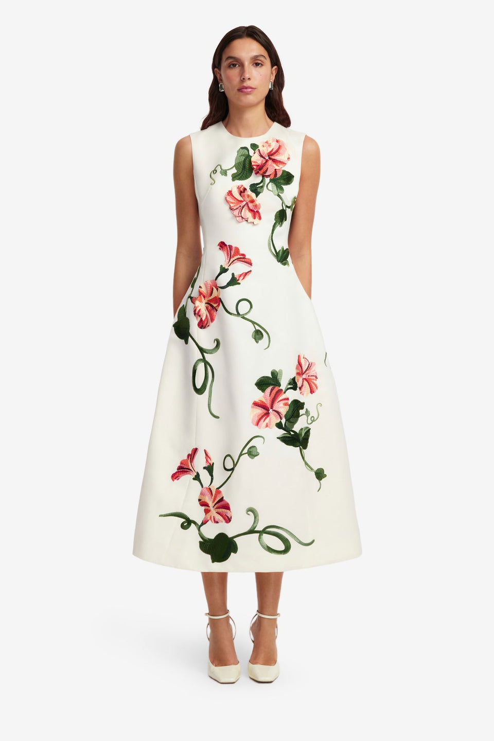 Exclusive LEO LIN Cleo Appliqué Sleeveless Midi Dress - Vine Print in Snow