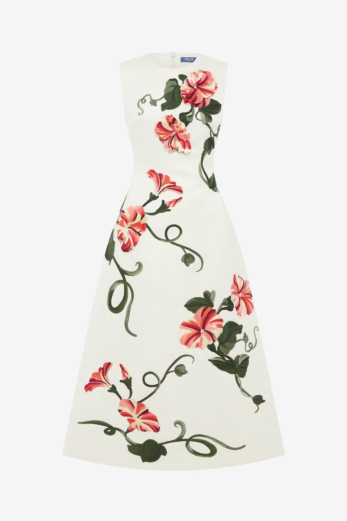 Cleo Appliqué Sleeveless Midi Dress - Vine Print in Snow