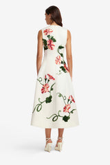 Cleo Appliqué Sleeveless Midi Dress - Vine Print in Snow Dress Midi