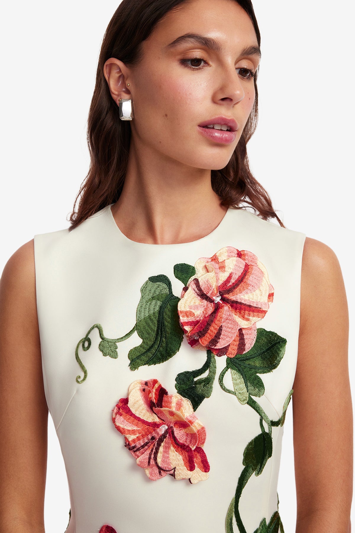 Cleo Appliqué Sleeveless Midi Dress - Vine Print in Snow – LEO LIN