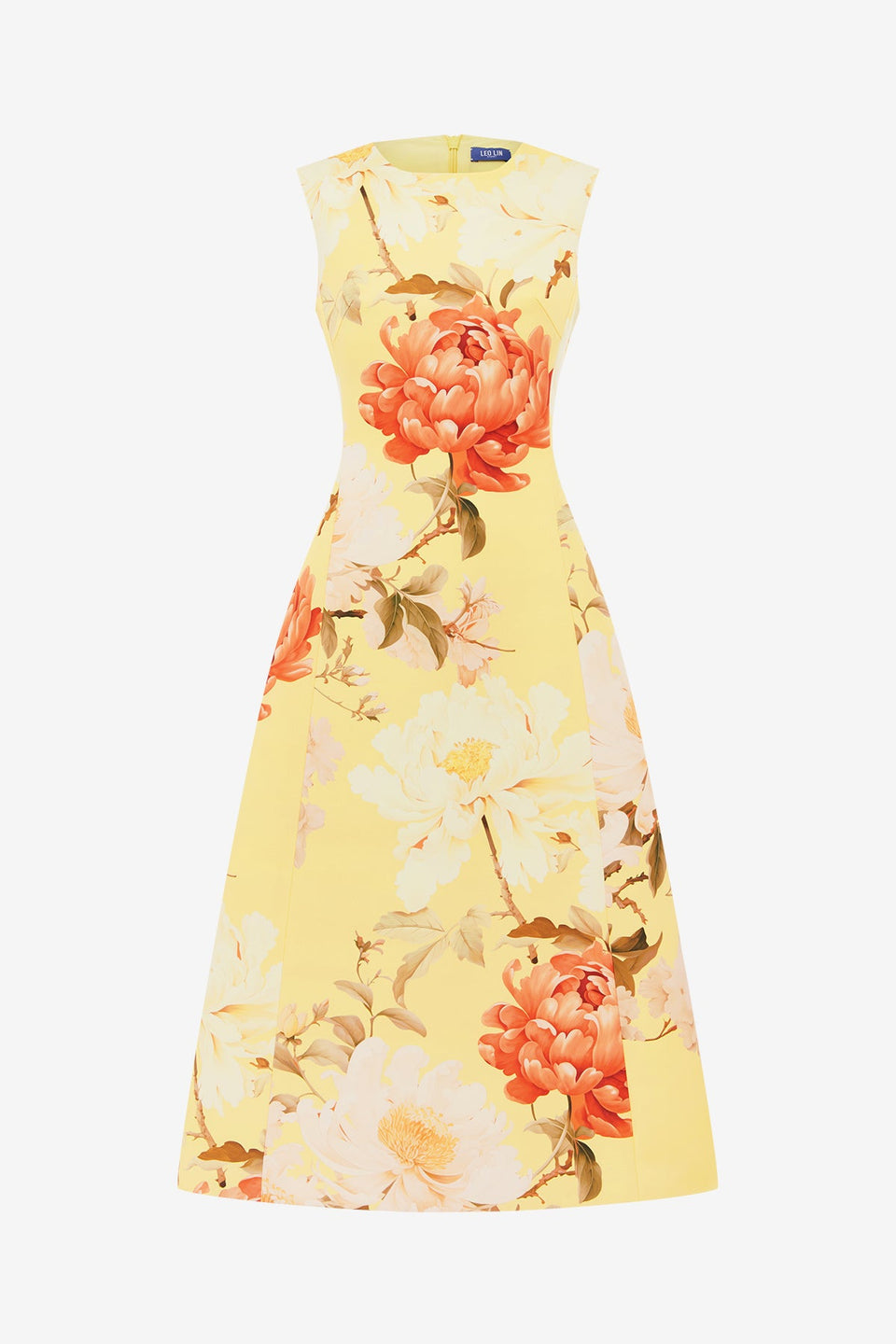 Exclusive LEO LIN Cleo Sleeveless Midi Dress - Peony Print in Yellow