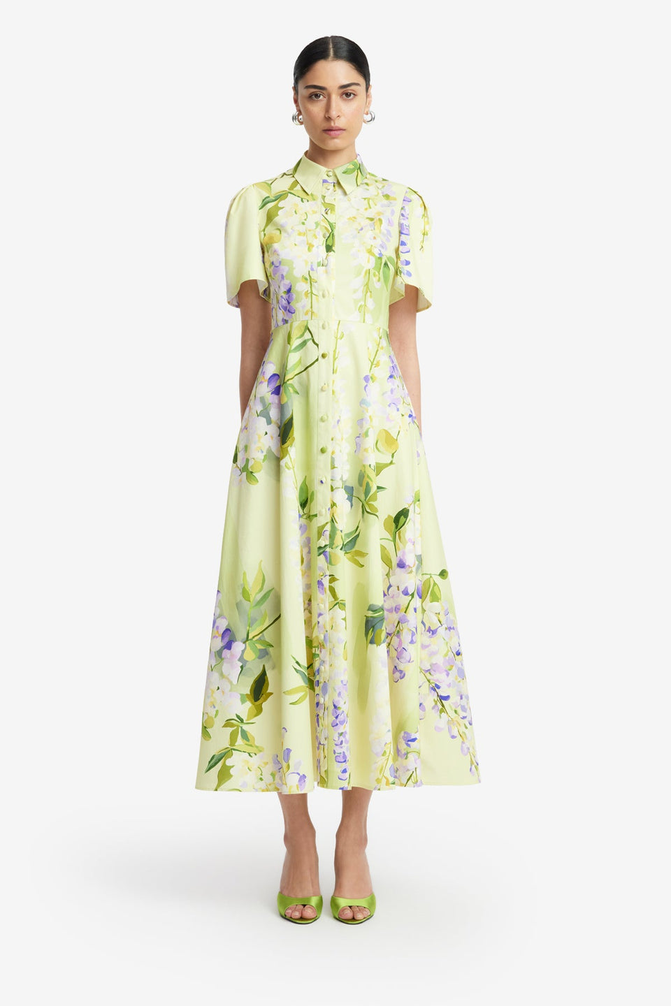 Exclusive LEO LIN Bianca Short Sleeve Midi Dress - Wisteria Print