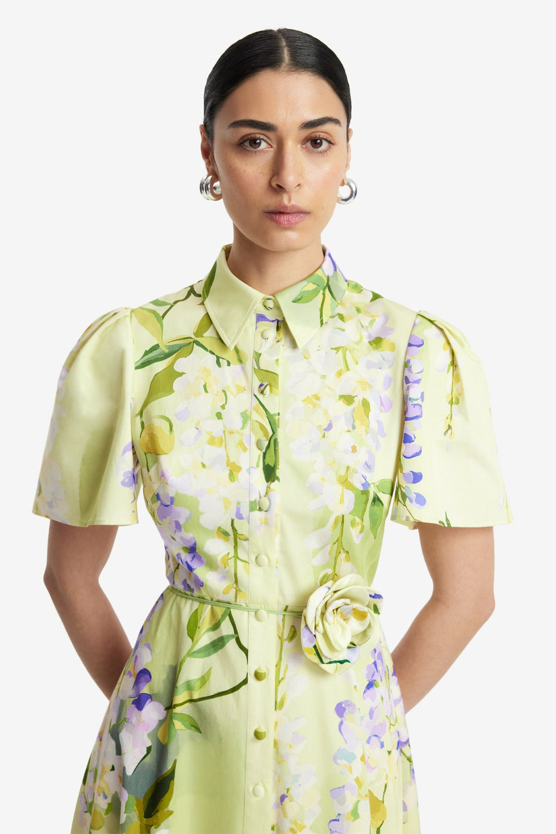 Bianca Short Sleeve Midi Dress - Wisteria Print LEO LIN Bianca Short Sleeve Midi Dress - Wisteria Print LEO LIN