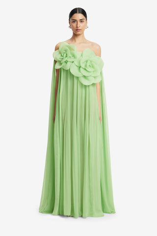 Exclusive LEO LIN Jaclyn Draped Floor Length Dress - Juniper Green