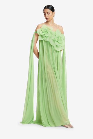 Exclusive LEO LIN Jaclyn Draped Floor Length Dress - Juniper Green
