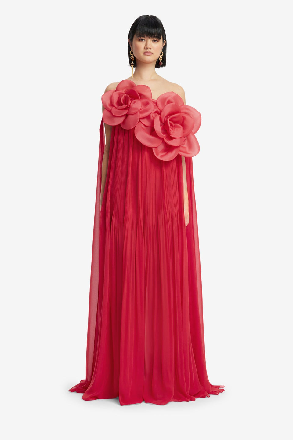 Exclusive LEO LIN Jaclyn Draped Floor Length Dress - Scarlet
