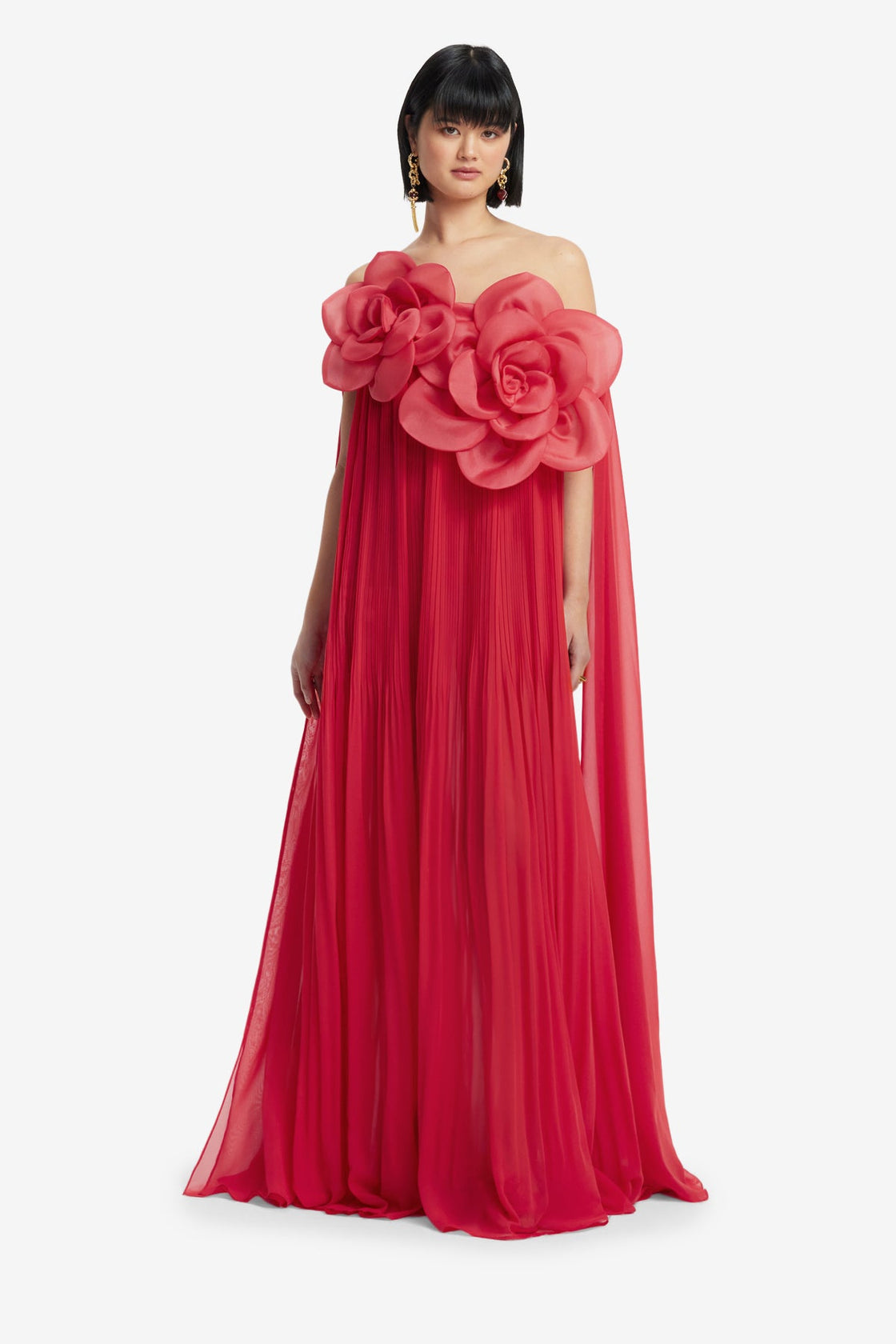 LEO LIN - Jaclyn Draped Floor Length Dress - Scarlet