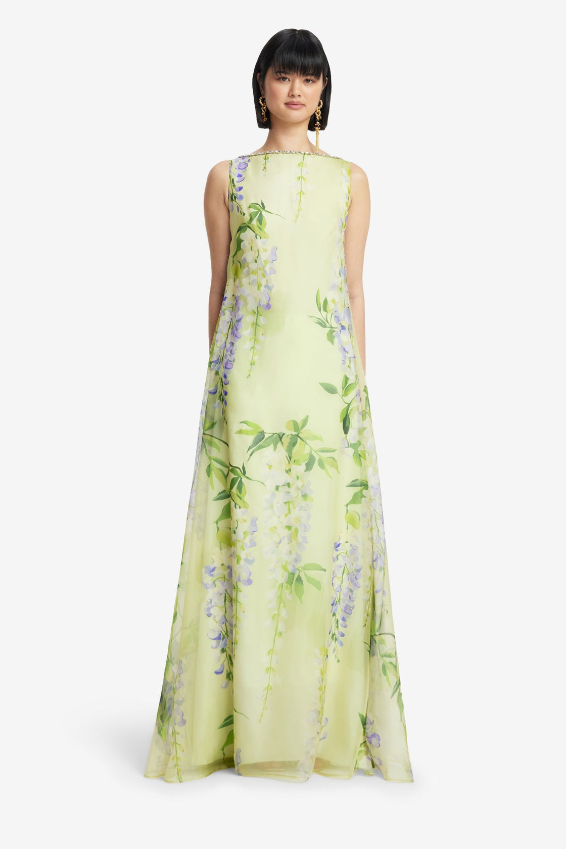Yumei Embellished Open Back Gown - Wisteria Print LEO LIN Yumei Embellished Open Back Gown - Wisteria Print LEO LIN
