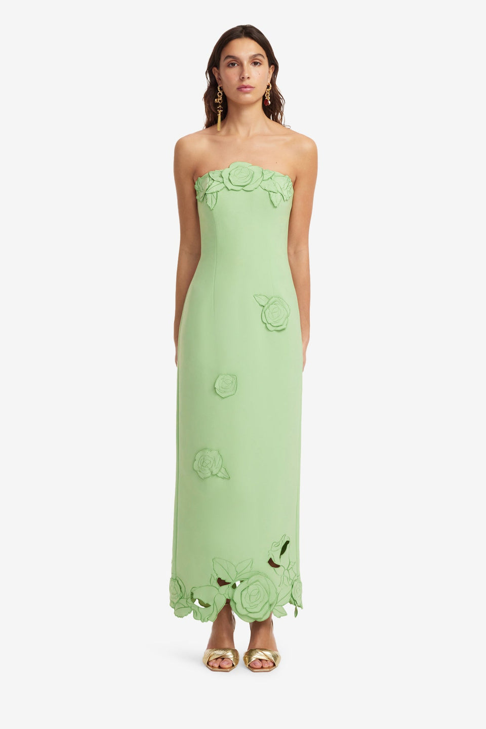 Exclusive LEO LIN Rayna Appliqué Bustier Maxi Dress - Juniper Green