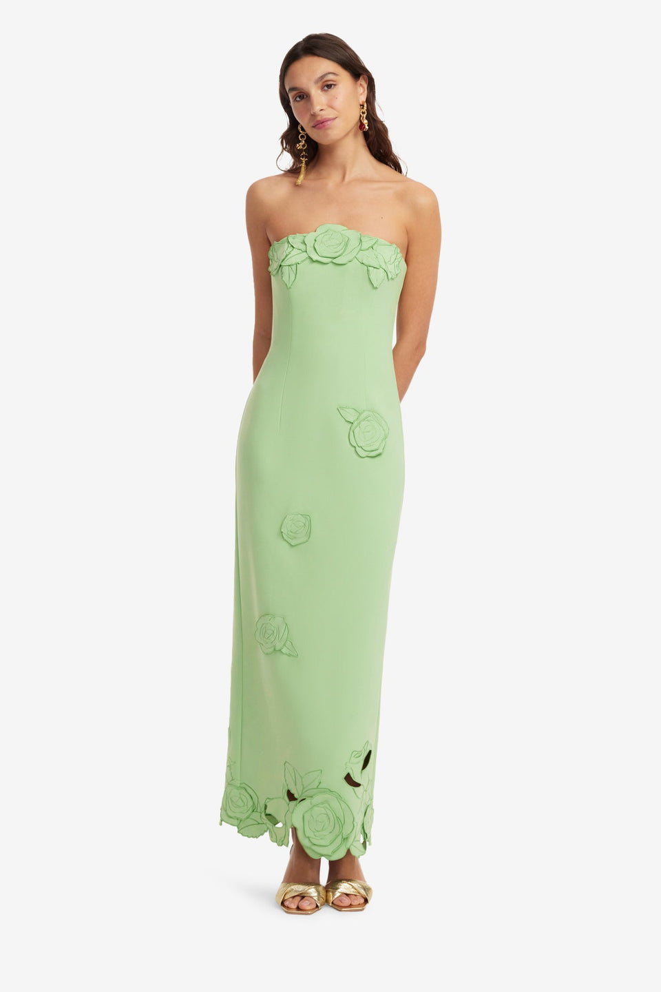 Exclusive LEO LIN Rayna Appliqué Bustier Maxi Dress - Juniper Green
