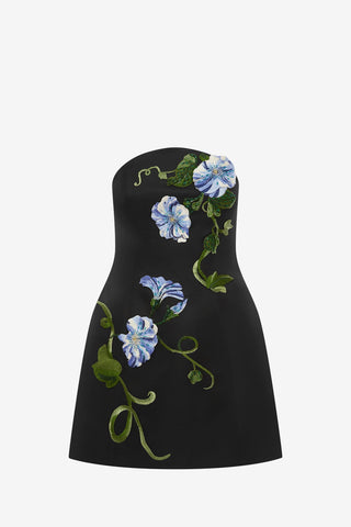 Zaria Appliqué Floral Bustier Mini Dress - Vine Print in Ebony Dress Mini
