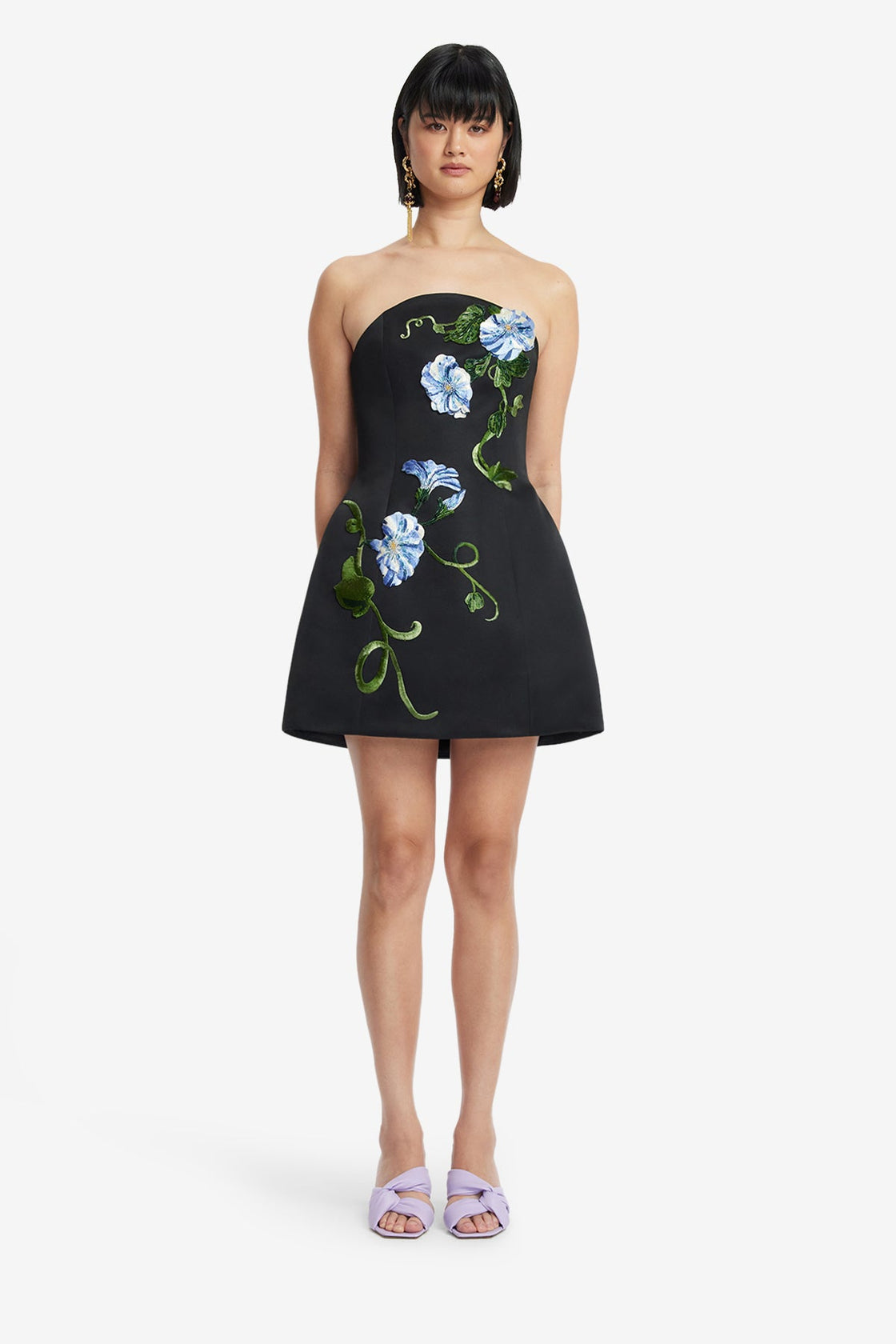 Zaria Appliqué Floral Bustier Mini Dress - Vine Print in Ebony Dress Mini