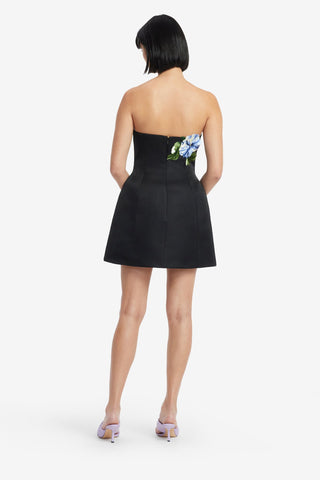 Zaria Appliqué Floral Bustier Mini Dress - Vine Print in Ebony Dress Mini