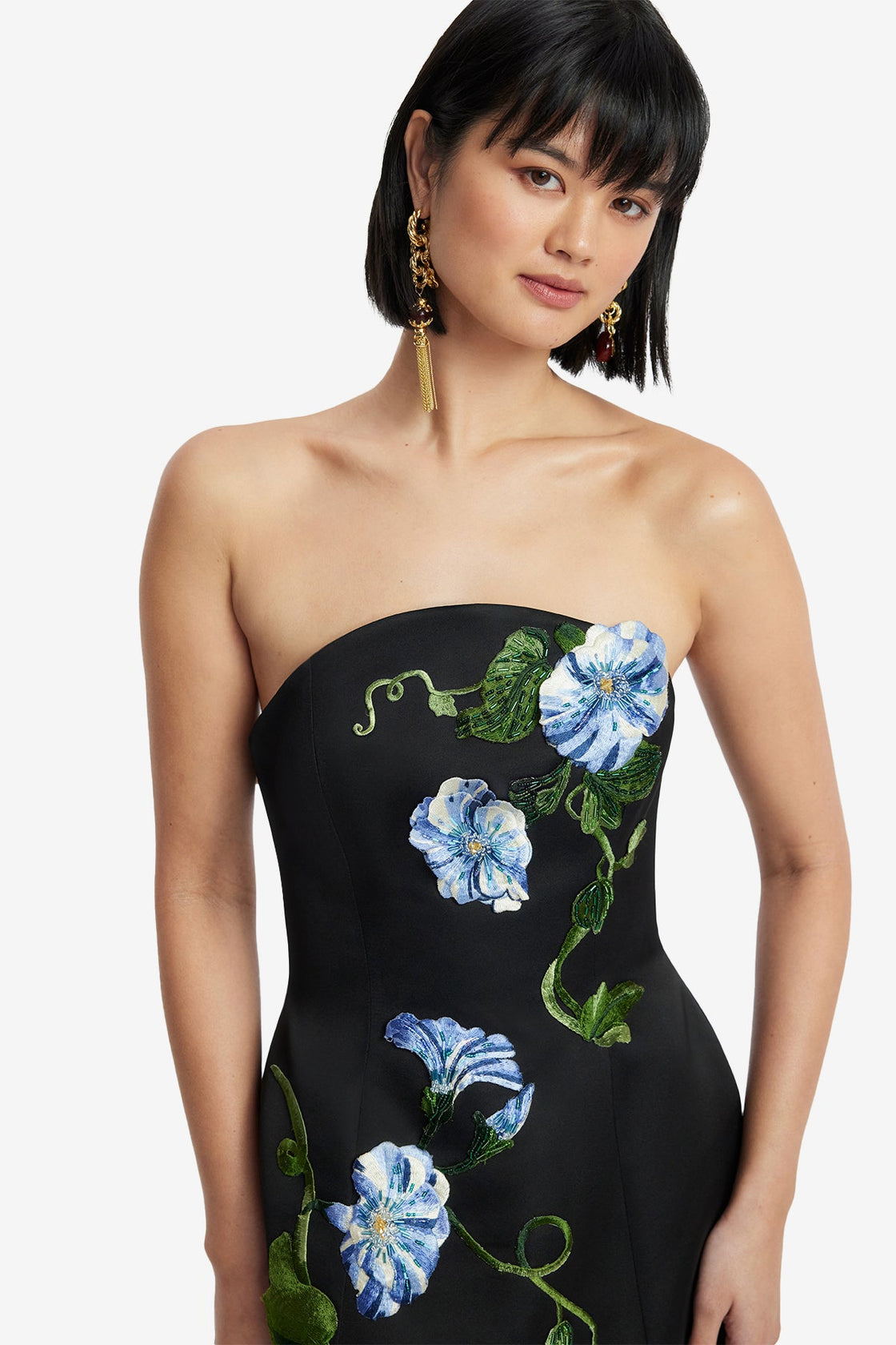 Zaria Appliqué Floral Bustier Mini Dress - Vine Print in Ebony Dress Mini